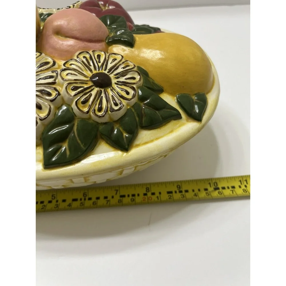 Vintage Ceramic Casserole Dish With Lid Basket Weave Fruit Yellow 10x3